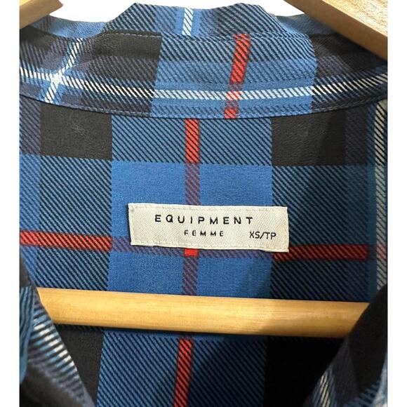 Equipment Femme Silk Blue Plaid Button Down Long Sleeve dress XS - Picture 2 of 5